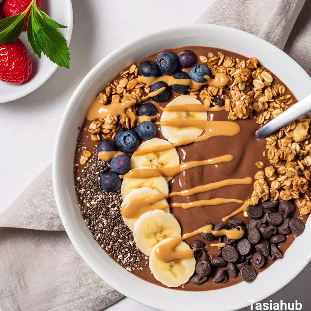 A bowl of chocolate smoothie bowl