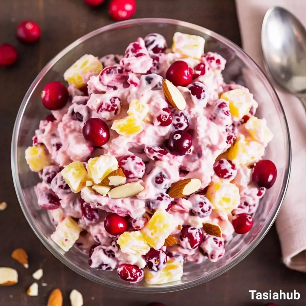 A bowl of cranberry fluff salad