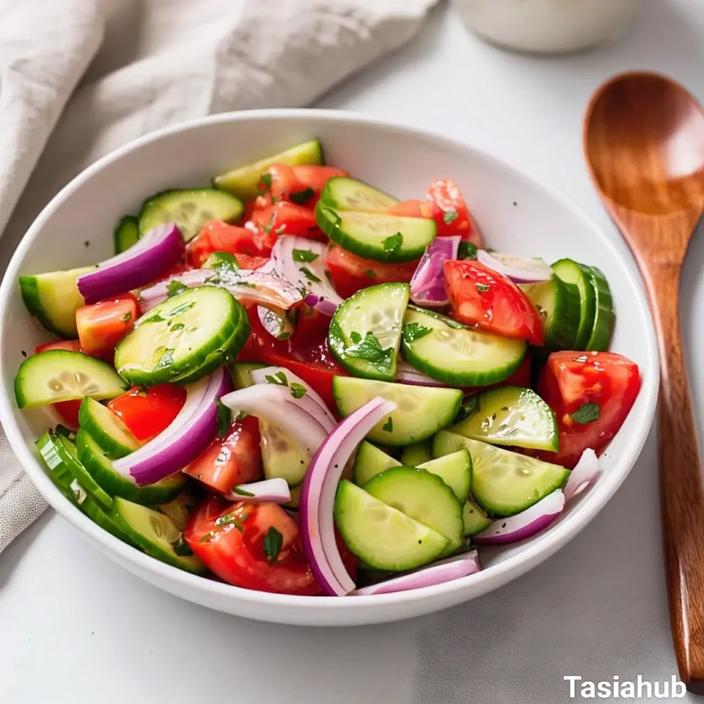 A bowl of tomato cucumber salad