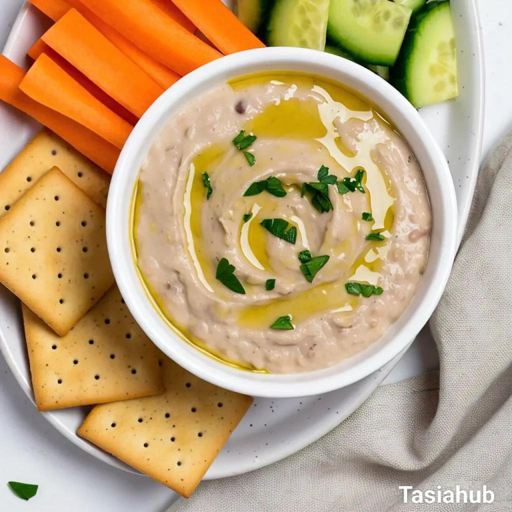 A bowl of white bean dip
