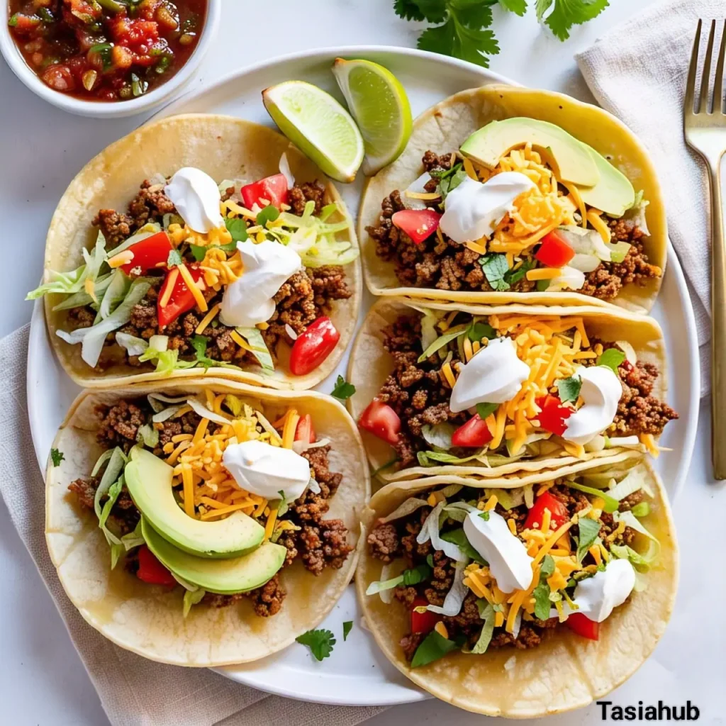 A platter of ground beef tacos