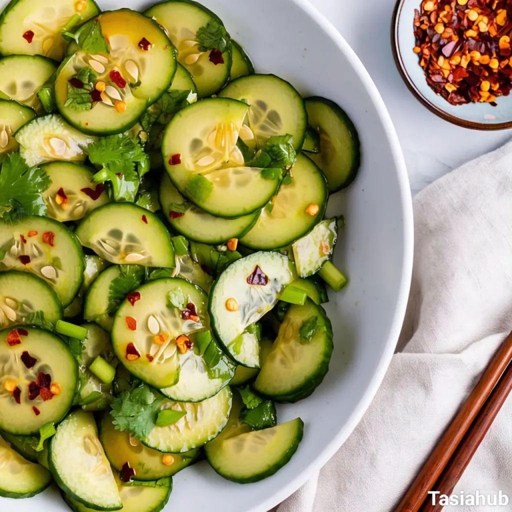 A serving of Asian cucumber salad