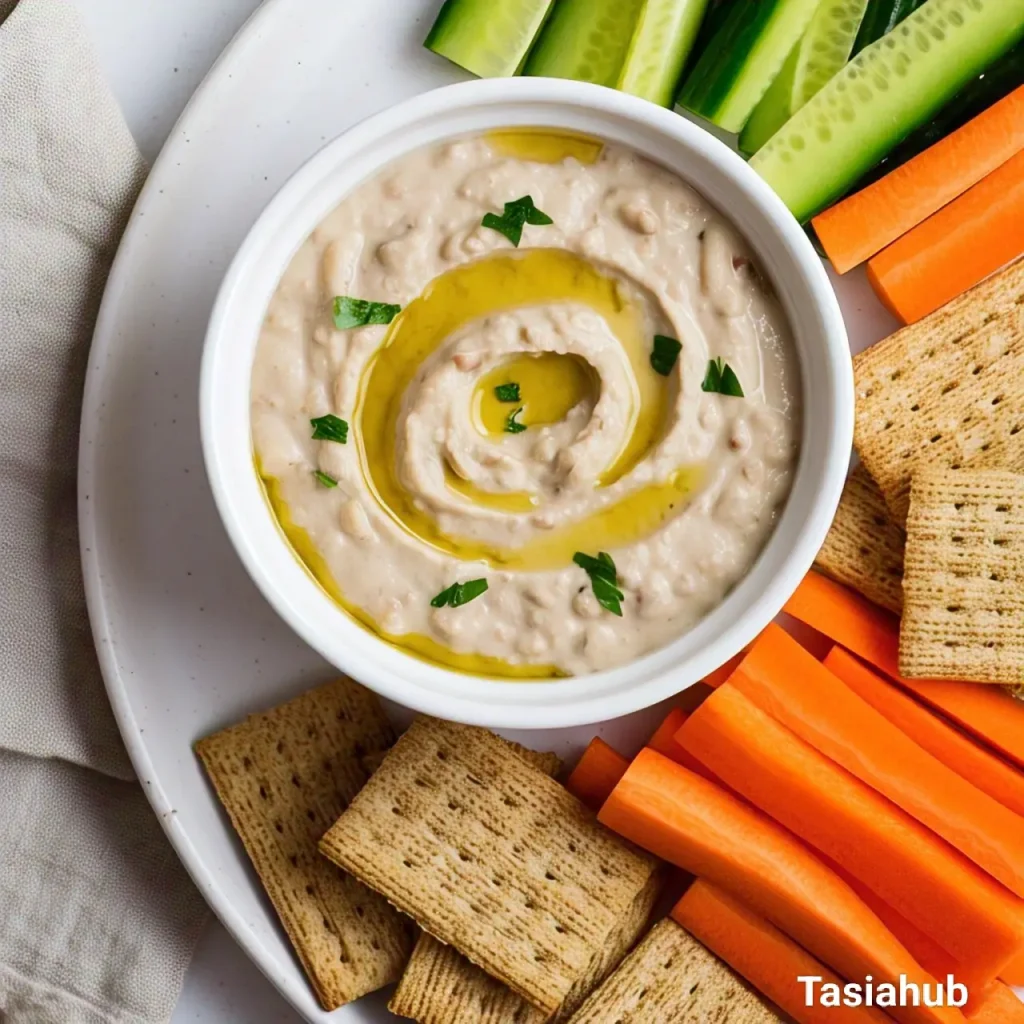 A serving of white bean dip