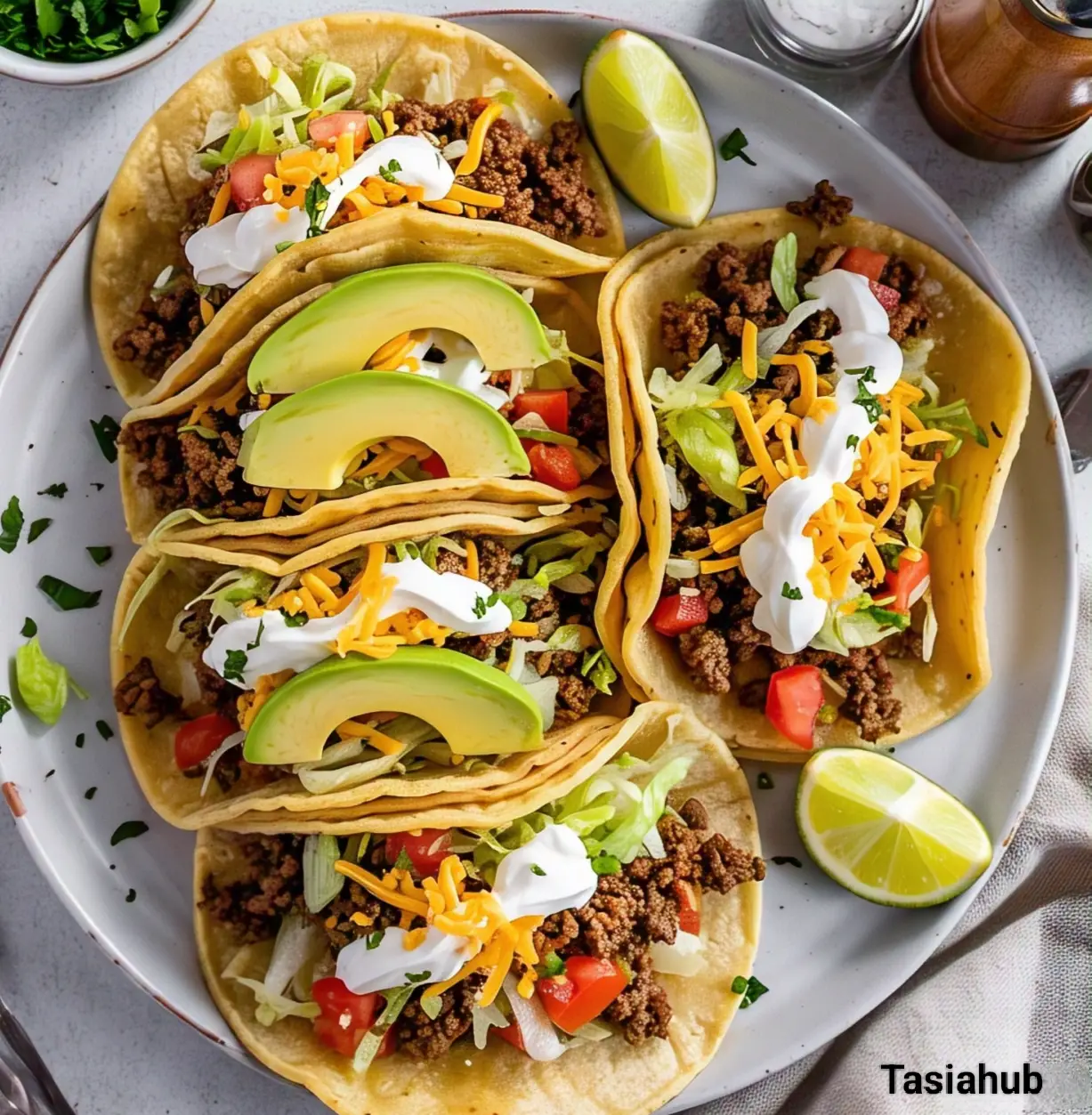 A platter of ground beef tacos