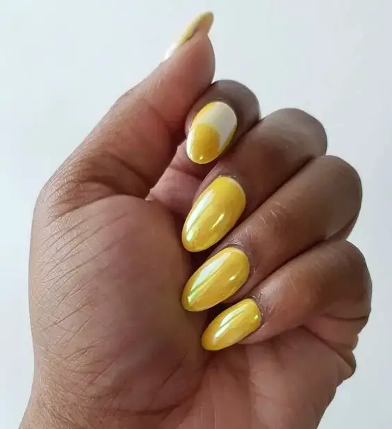 Yellow chrome nails