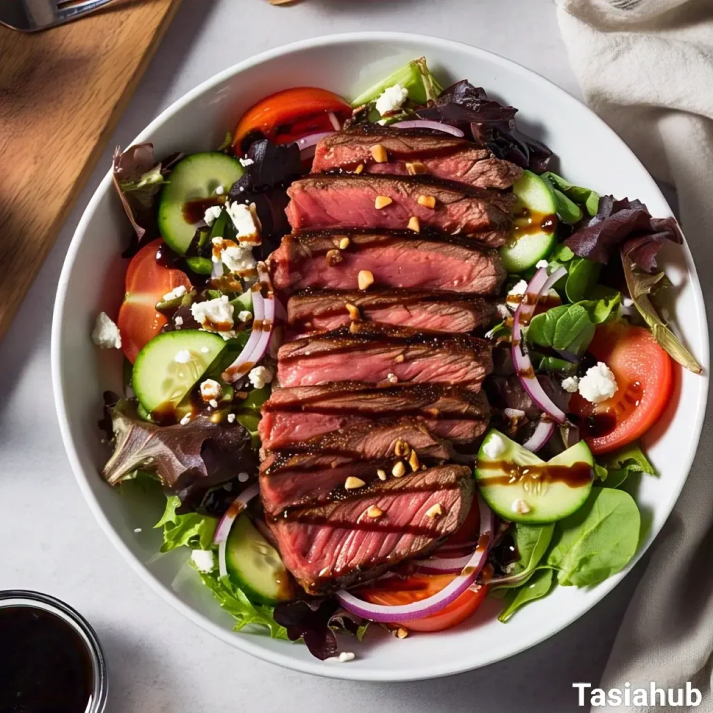 A bowl of steak salad