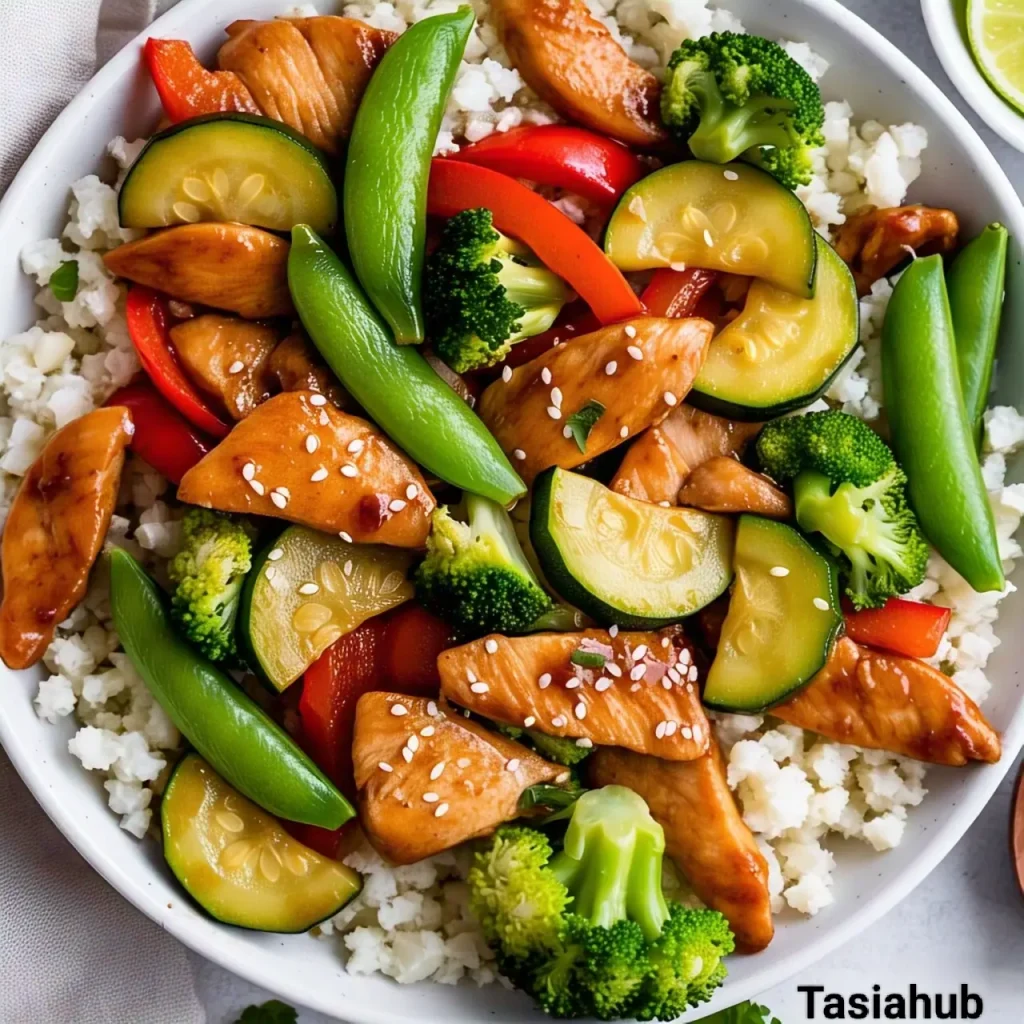 A serving of Keto chicken stir fry