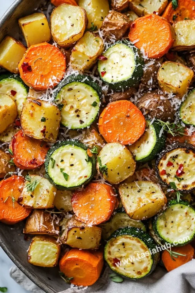 garlic herb roasted potatoes and carrots