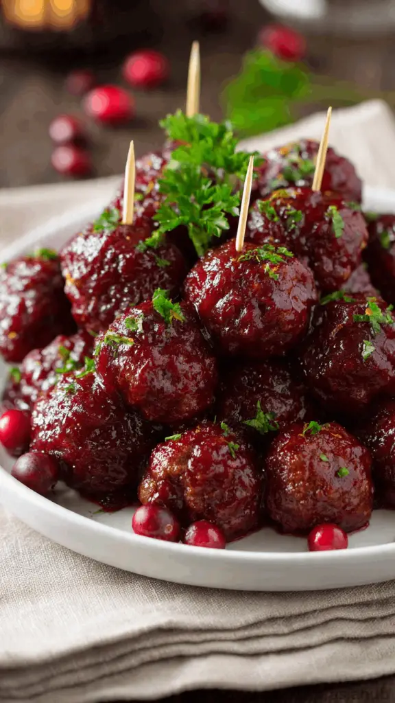 slow cooker Christmas cranberry meatballs