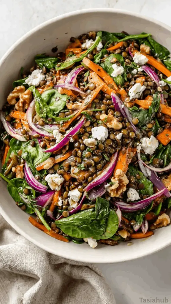 warm lentil and spinach salad