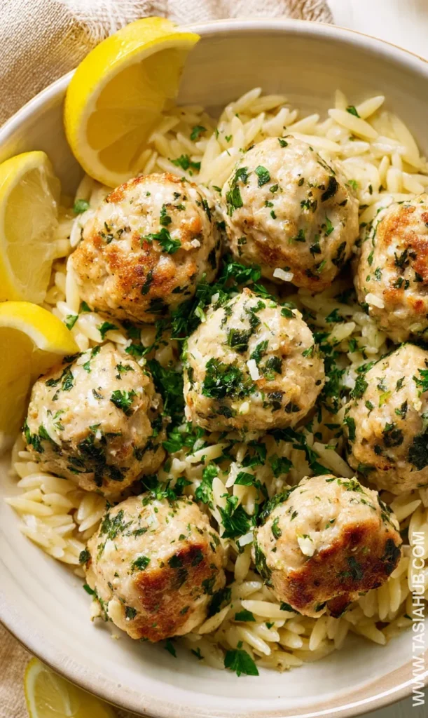 Greek chicken meatballs with lemon orzo